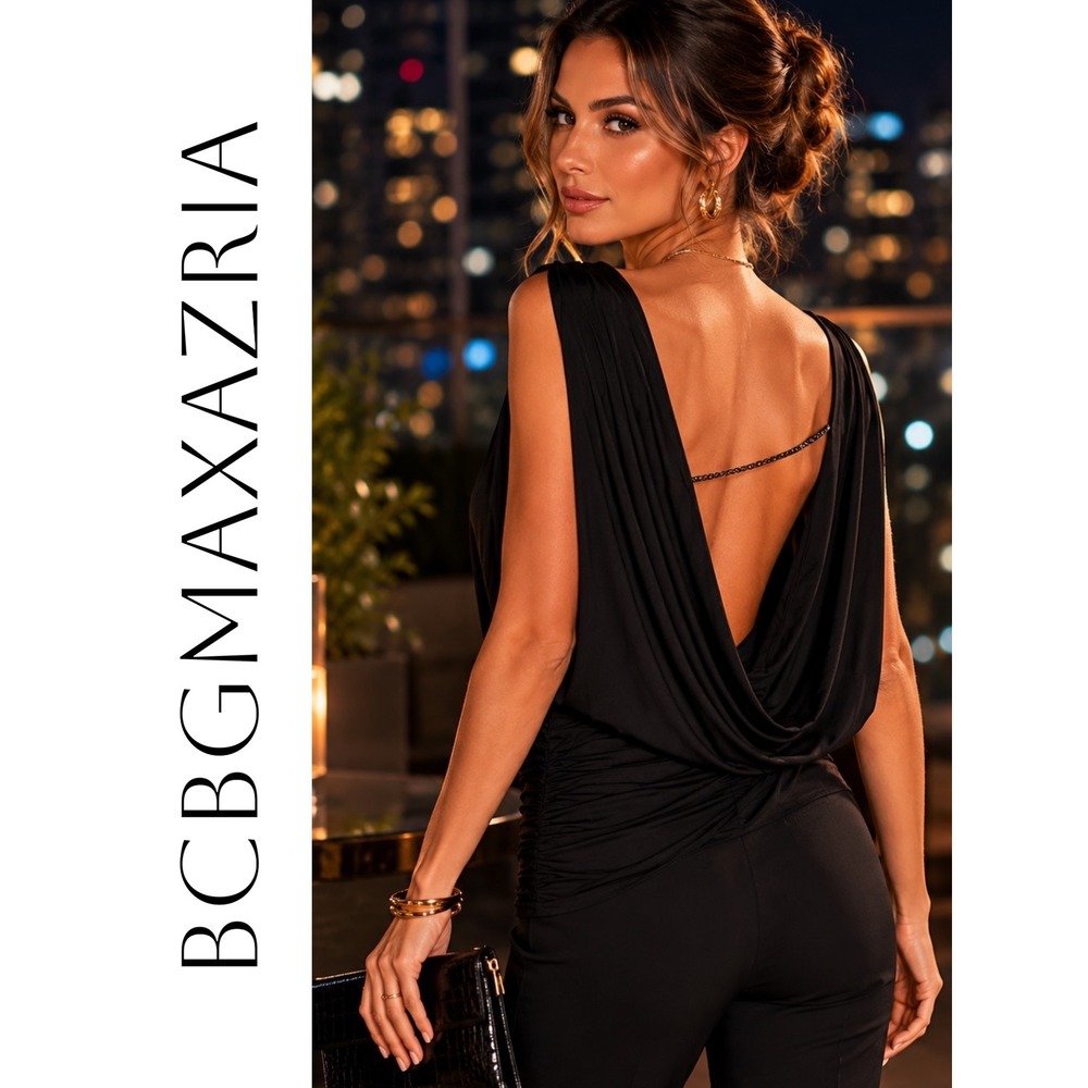 BCBGMAXAZRIA‎ Jela Black Open Back Chain Top NWT Elegant Club Cocktails